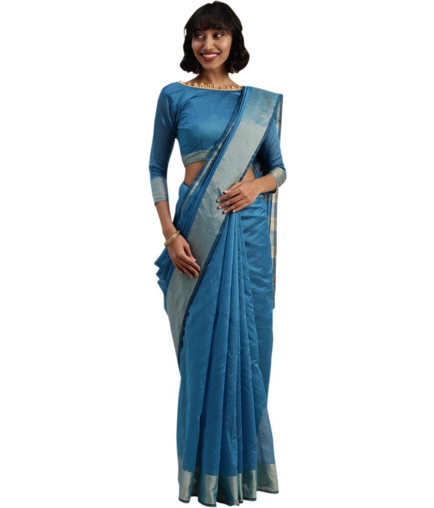     			Saadhvi Net Cut Outs Saree With Blouse Piece - Blue ( Pack of 1 )