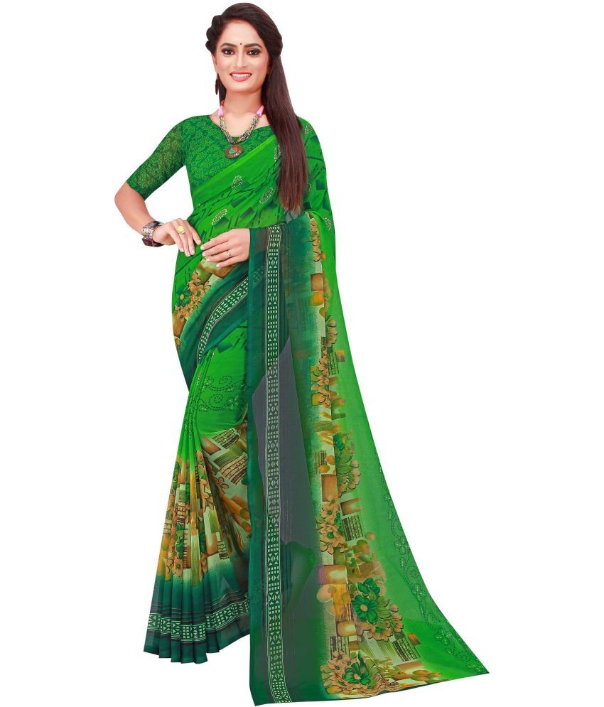     			Saadhvi Net Cut Outs Saree With Blouse Piece - Green ( Pack of 1 )