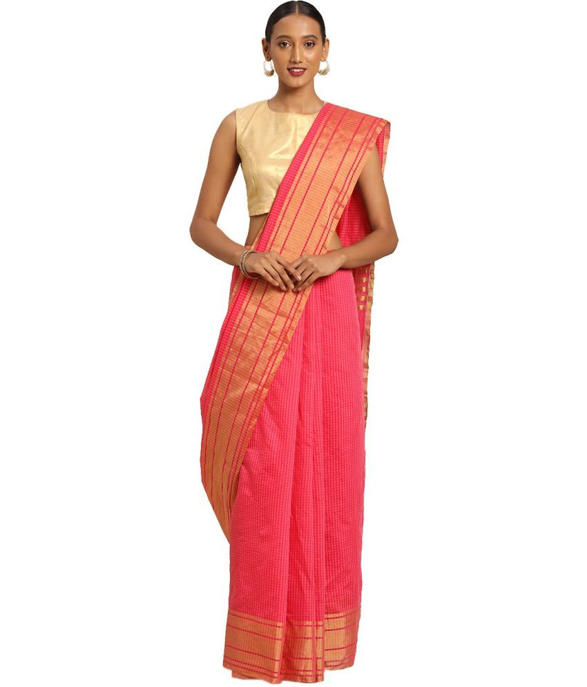     			Saadhvi Net Cut Outs Saree With Blouse Piece - Pink ( Pack of 1 )