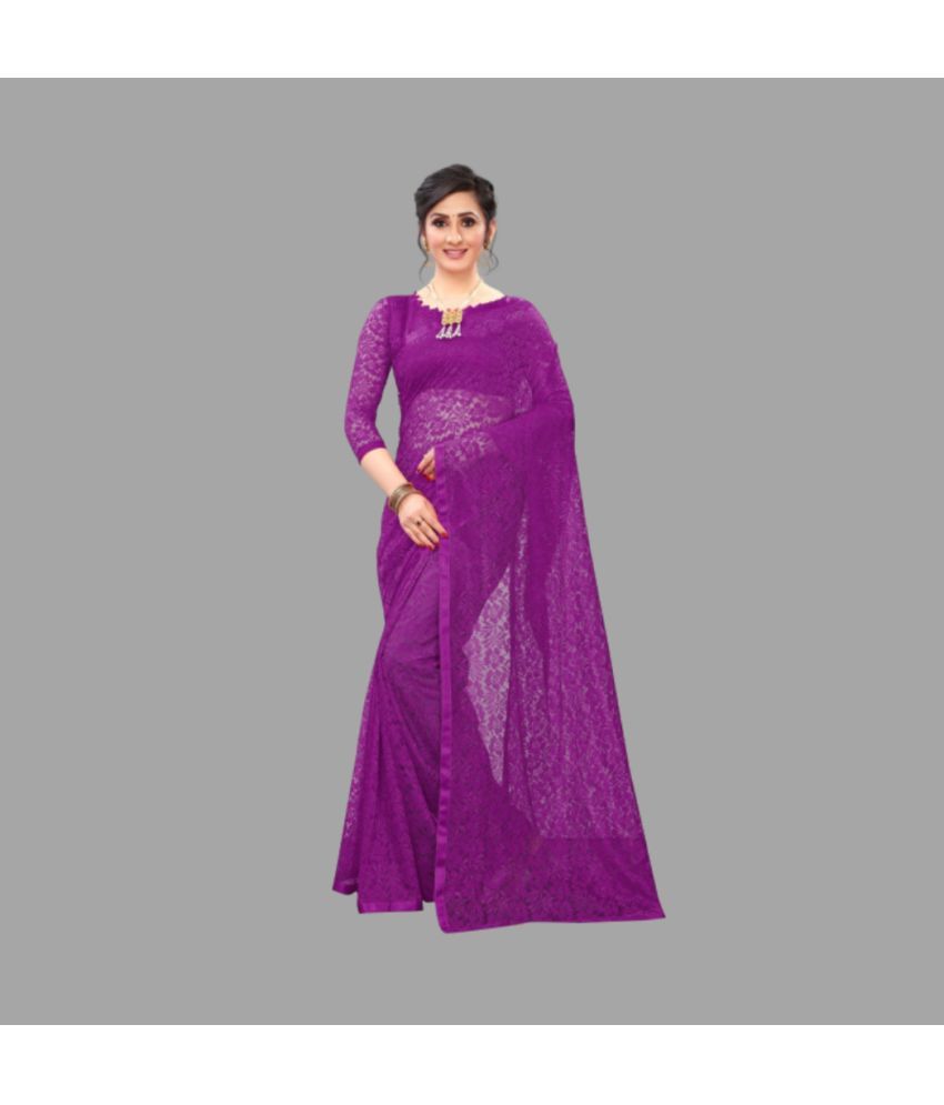     			Saadhvi Net Cut Outs Saree With Blouse Piece - Wine ( Pack of 1 )