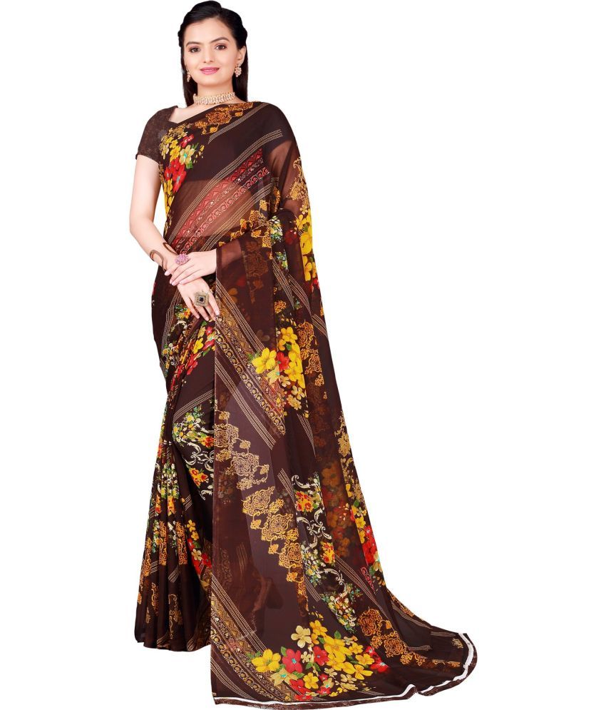     			Saadhvi Net Cut Outs Saree With Blouse Piece - Brown ( Pack of 1 )