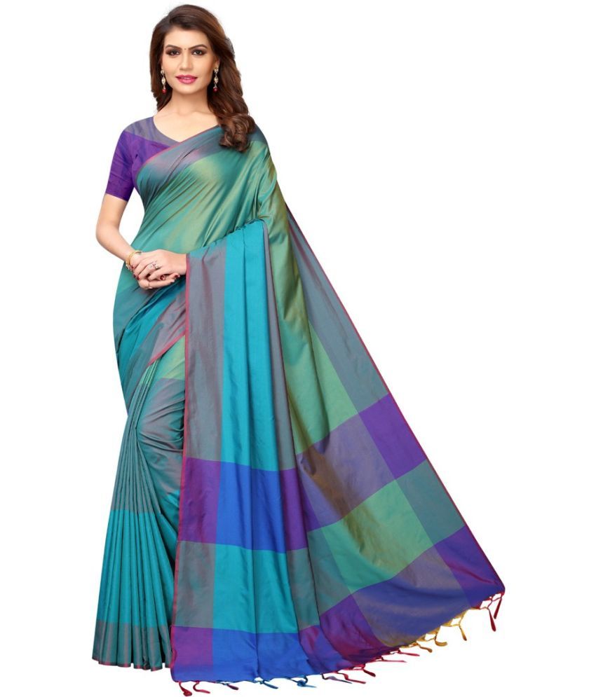     			Saadhvi Net Cut Outs Saree With Blouse Piece - Blue ( Pack of 1 )