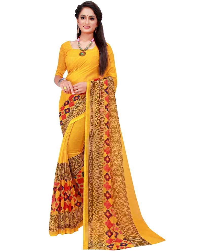     			Saadhvi Net Cut Outs Saree With Blouse Piece - Yellow ( Pack of 1 )