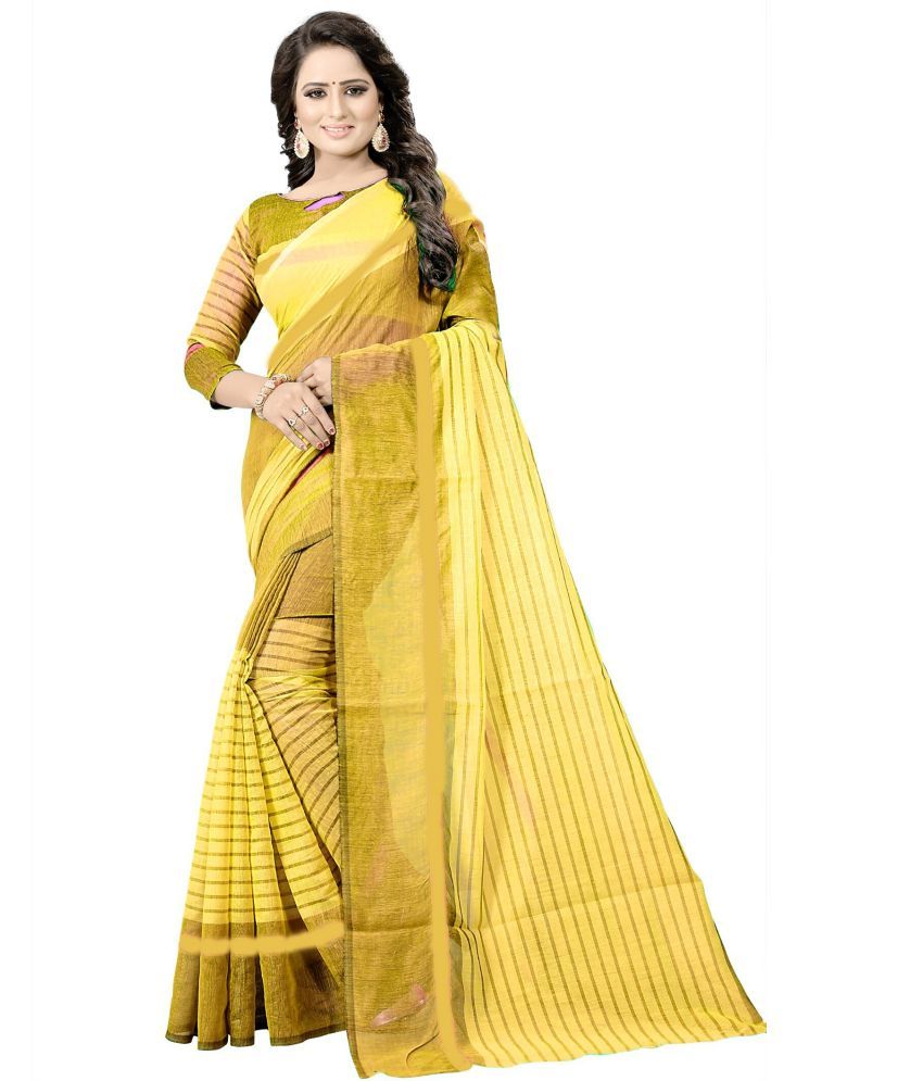     			Saadhvi Net Cut Outs Saree With Blouse Piece - Yellow ( Pack of 1 )