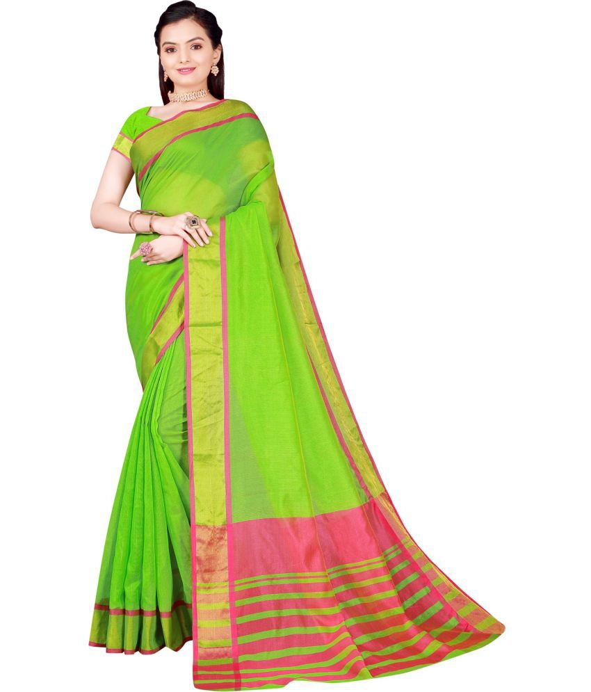     			Saadhvi Net Cut Outs Saree With Blouse Piece - Lime Green ( Pack of 1 )