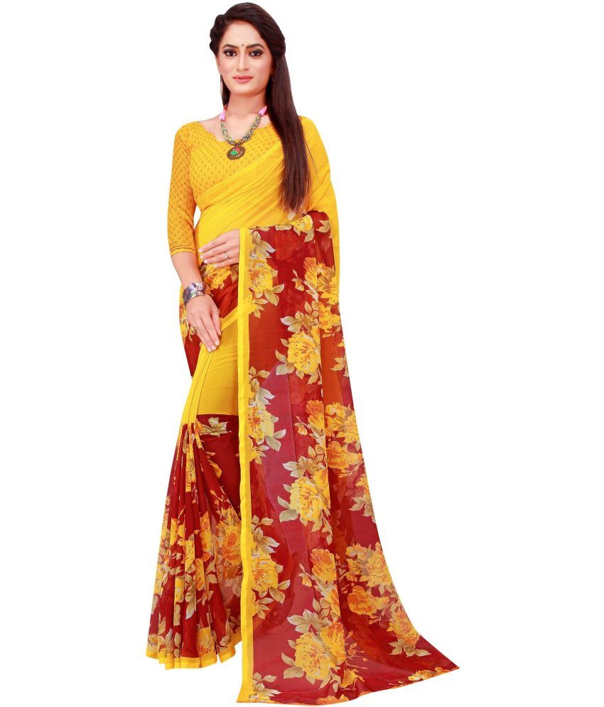     			Saadhvi Net Cut Outs Saree With Blouse Piece - Yellow ( Pack of 1 )