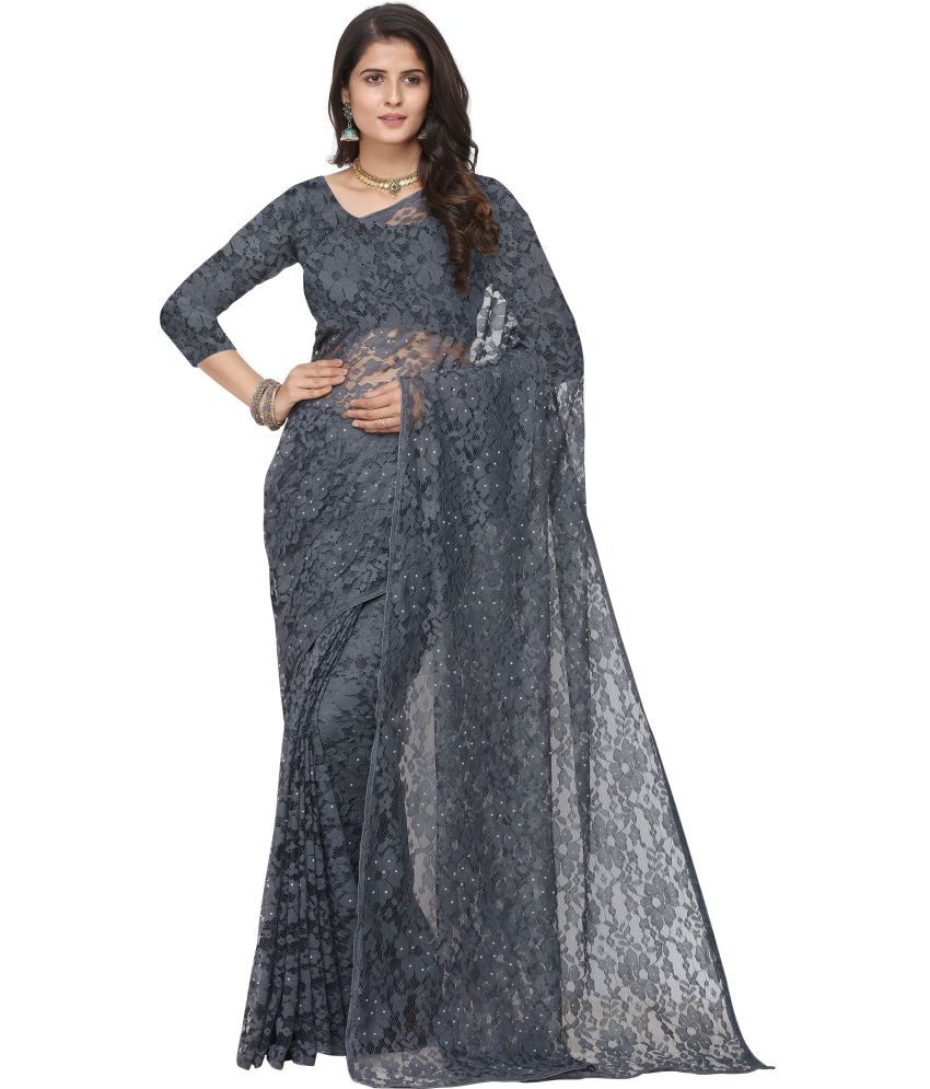     			Saadhvi Net Cut Outs Saree With Blouse Piece - Grey ( Pack of 1 )