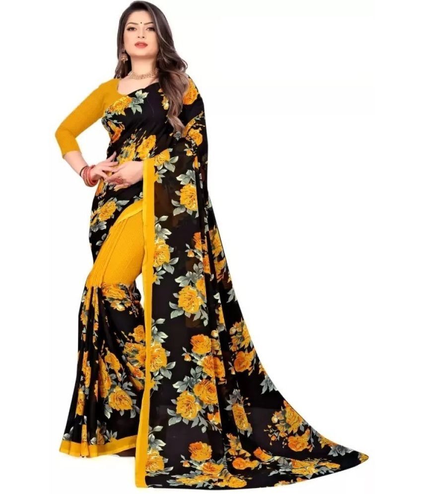     			Saadhvi Net Cut Outs Saree With Blouse Piece - Yellow ( Pack of 1 )