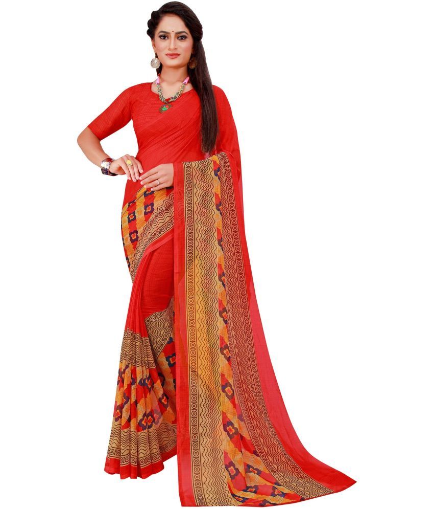     			Saadhvi Net Cut Outs Saree With Blouse Piece - Red ( Pack of 1 )