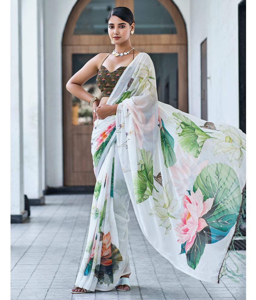     			Samah Georgette Printed Saree With Blouse Piece - Multicolor ( Pack of 1 )