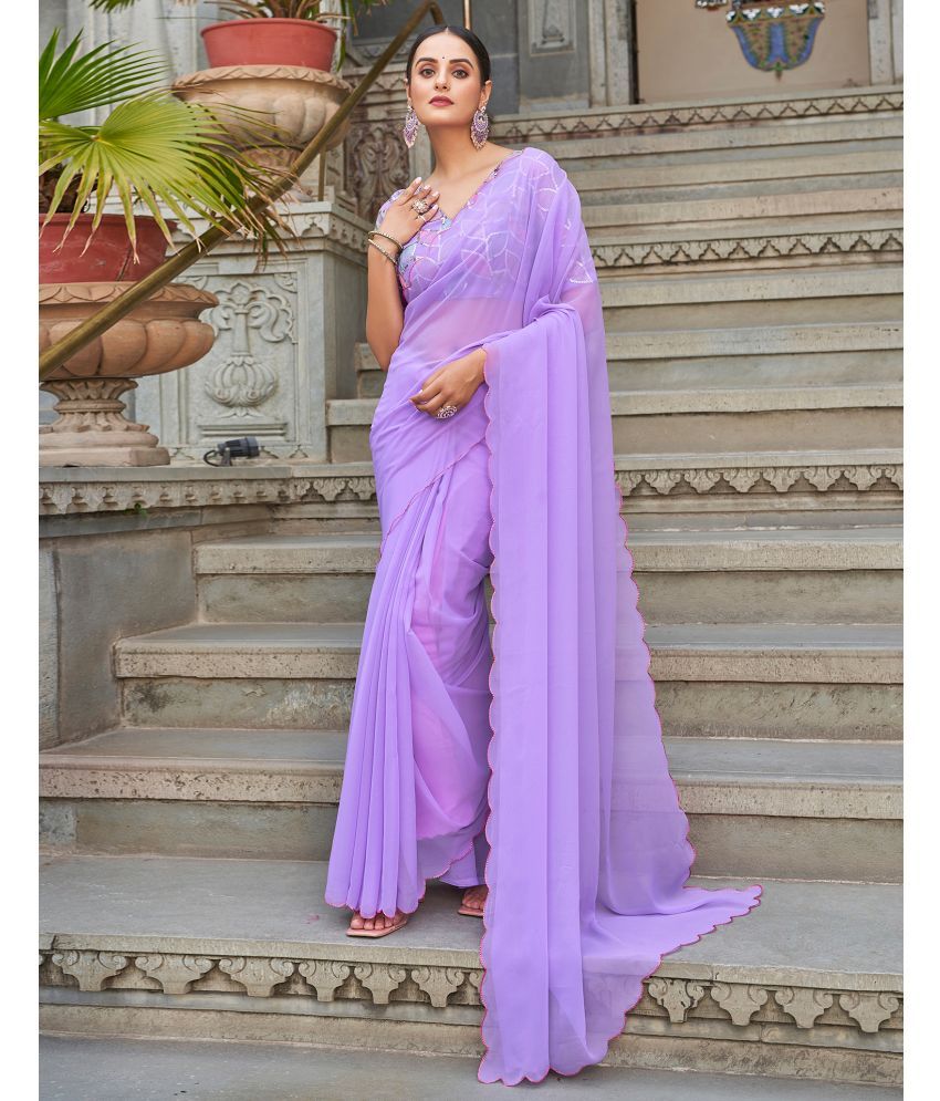     			Samah Georgette Solid Saree With Blouse Piece - Lavender ( Pack of 1 )