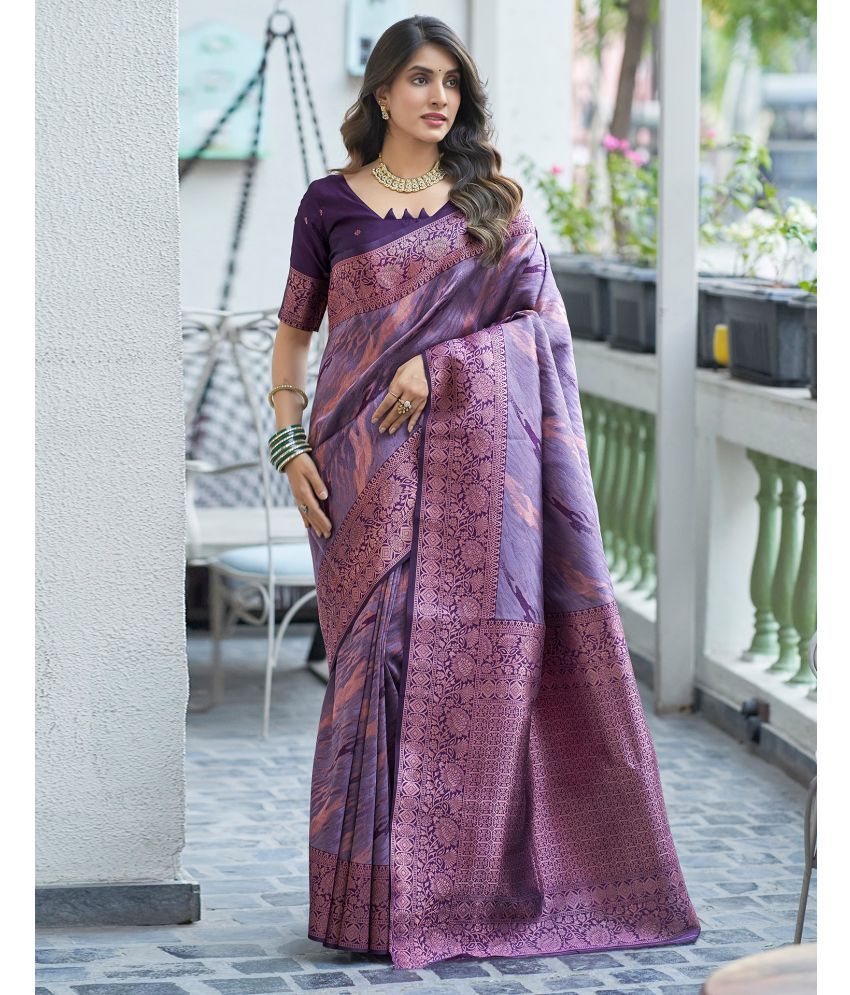     			Samah Silk Blend Woven Saree With Blouse Piece - Purple ( Pack of 1 )