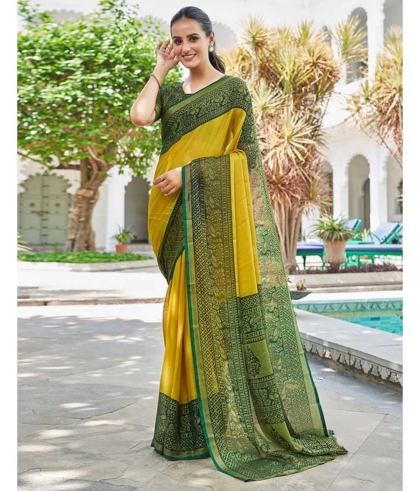     			Satrani Brasso Woven Saree With Blouse Piece - Yellow ( Pack of 1 )