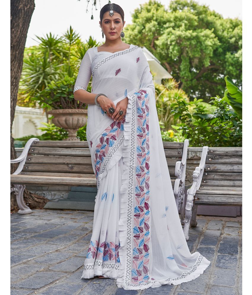     			Satrani Georgette Embroidered Saree With Blouse Piece - White ( Pack of 1 )