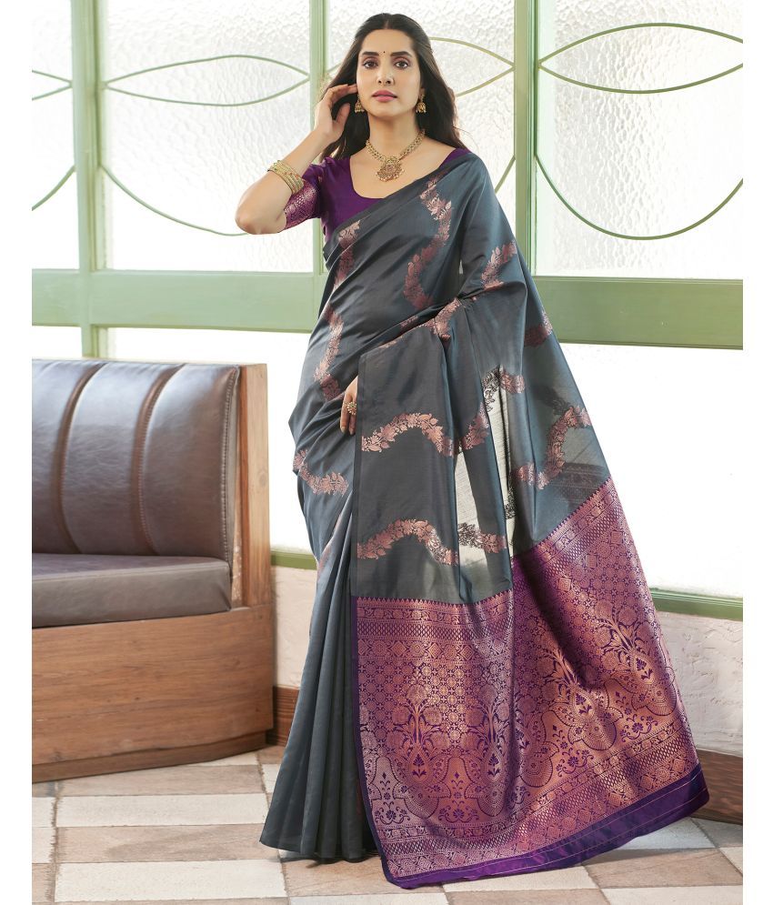     			Satrani Silk Blend Woven Saree With Blouse Piece - Grey ( Pack of 1 )