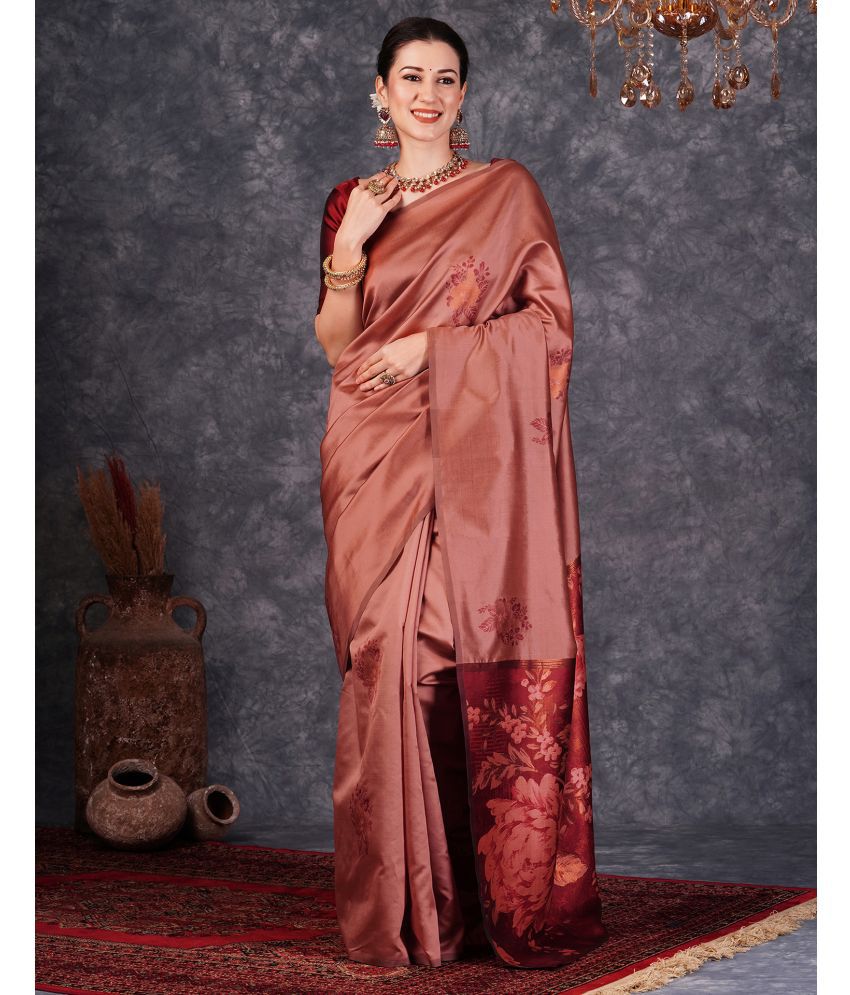     			Satrani Silk Self Design Saree With Blouse Piece - Brown ( Pack of 1 )