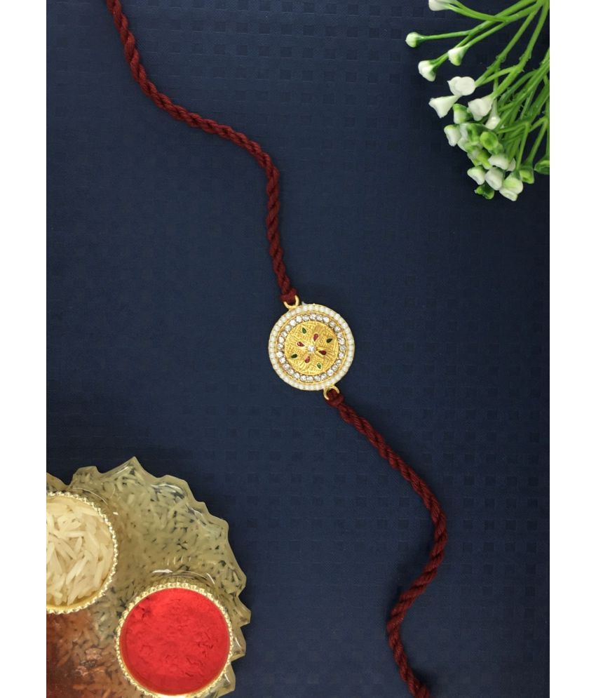     			THRIFTKART Rakhi Set Gold Designer Rakhi Pack of 1