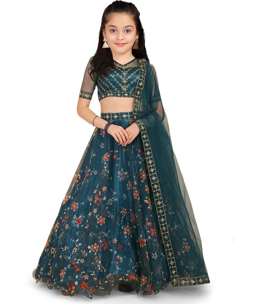     			Trijal Fab Blue Organza Girls Lehenga Choli Set ( Pack of 1 )