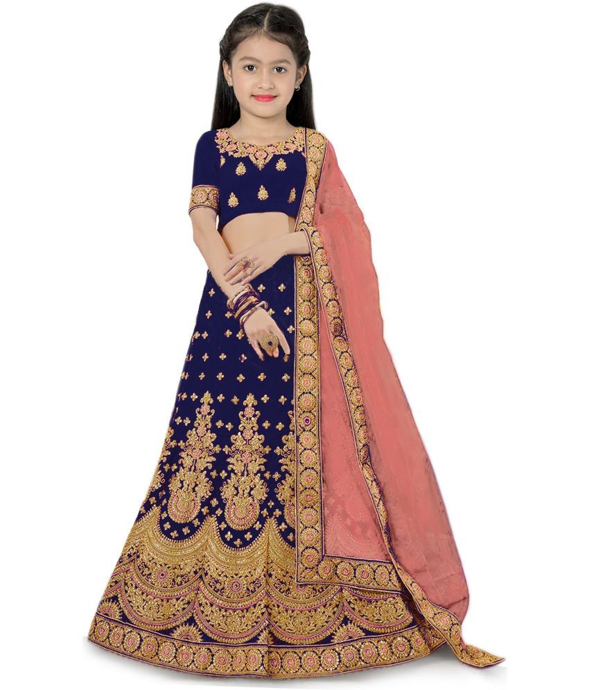     			Trijal Fab Blue Silk Girls Lehenga Choli Set ( Pack of 1 )