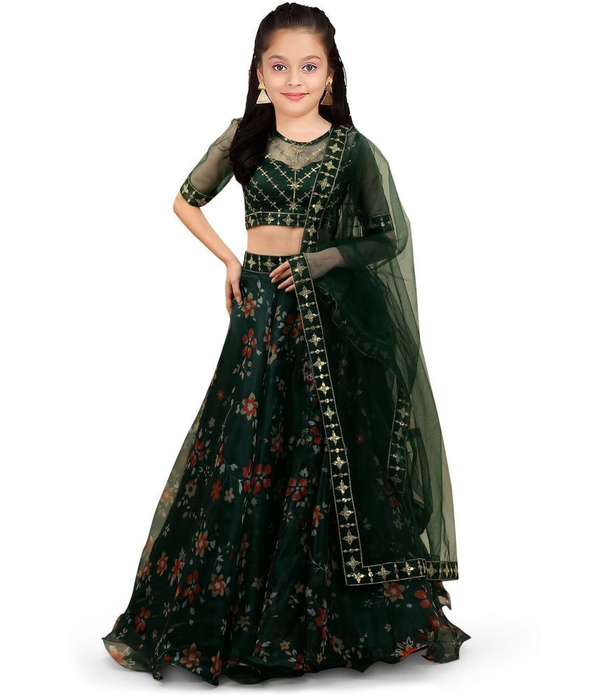     			Trijal Fab Green Organza Girls Lehenga Choli Set ( Pack of 1 )