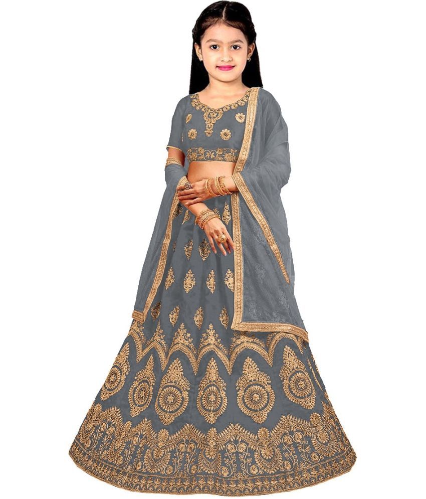     			Trijal Fab Grey Silk Girls Lehenga Choli Set ( Pack of 1 )