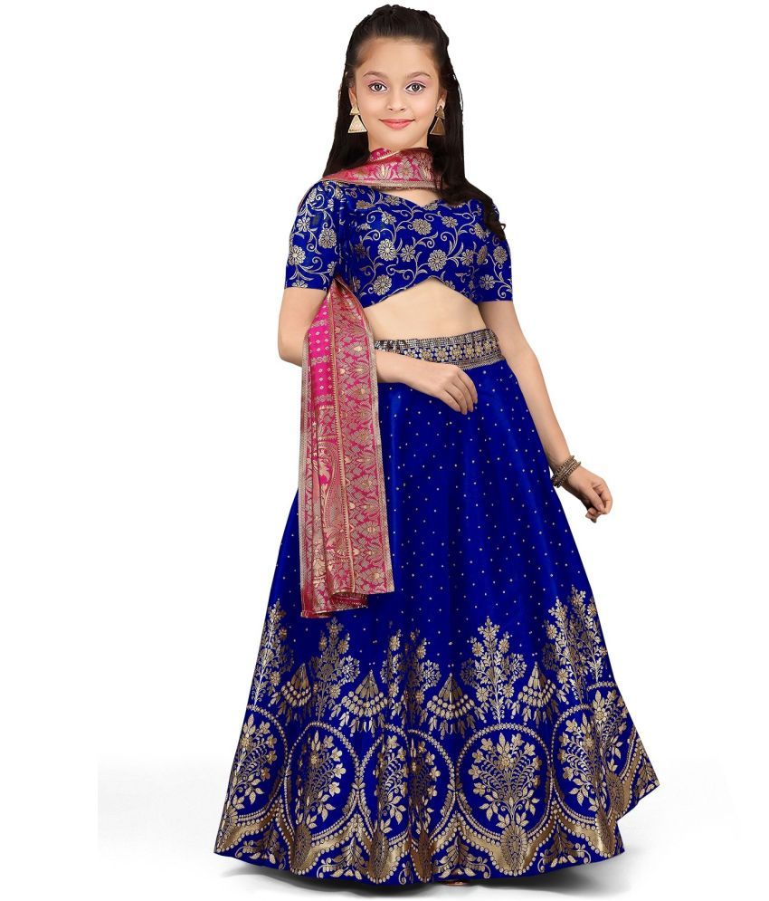     			Trijal Fab Light Blue Jacquard Girls Lehenga Choli Set ( Pack of 1 )