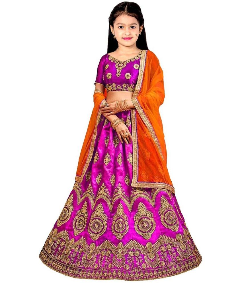     			Trijal Fab Pink Silk Girls Lehenga Choli Set ( Pack of 1 )