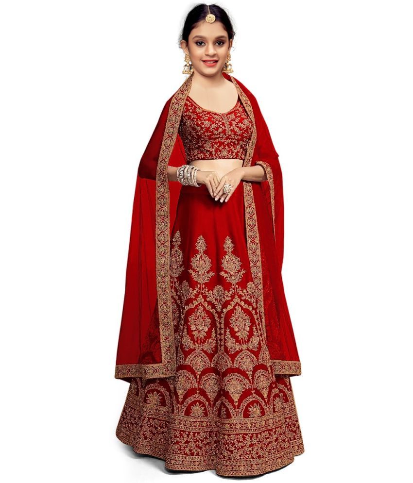     			Trijal Fab Red Silk Girls Lehenga Choli Set ( Pack of 1 )