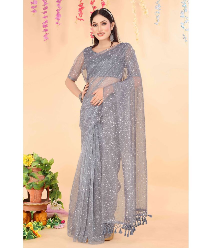     			Vkaran Cotton Silk Applique Saree Without Blouse Piece - Grey ( Pack of 2 )
