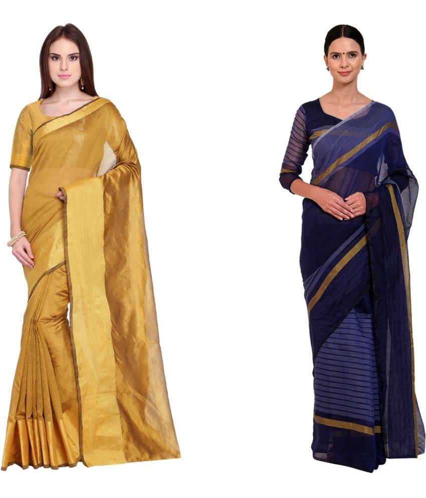     			Vkaran Cotton Silk Printed Saree With Blouse Piece - Multicolor ( Pack of 2 )