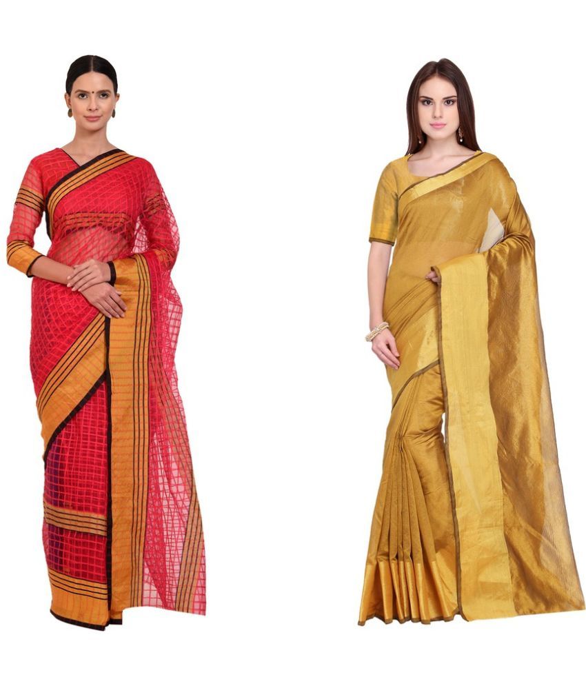     			Vkaran Cotton Silk Printed Saree With Blouse Piece - Multicolor ( Pack of 2 )