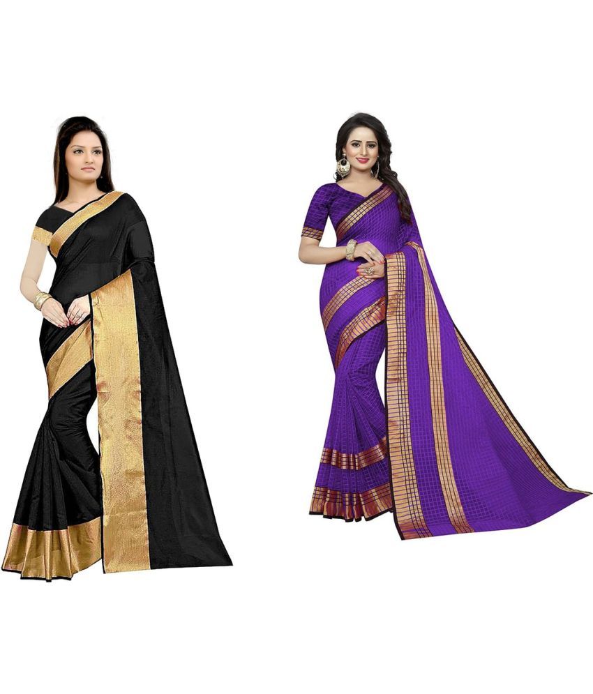     			Vkaran Cotton Silk Printed Saree With Blouse Piece - Multicolor ( Pack of 2 )