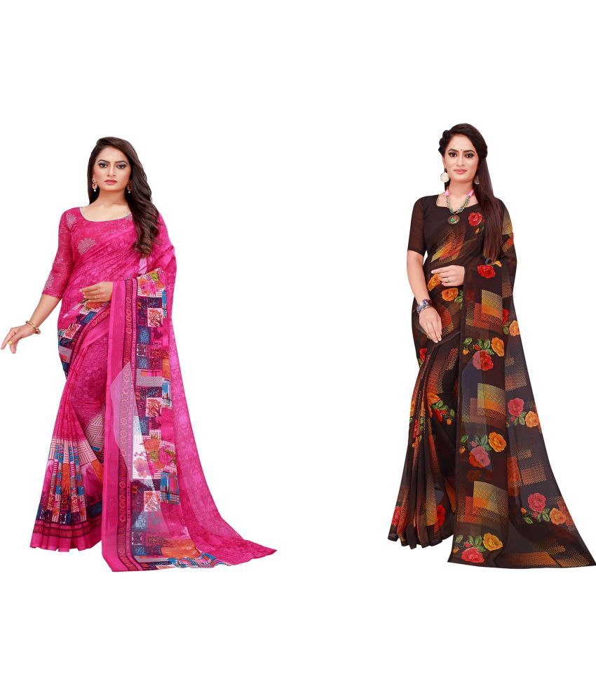     			Vkaran Cotton Silk Printed Saree With Blouse Piece - Multicolor ( Pack of 2 )