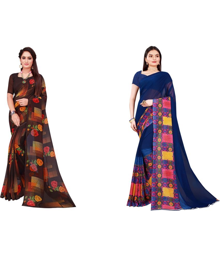     			Vkaran Cotton Silk Printed Saree With Blouse Piece - Multicolor ( Pack of 2 )