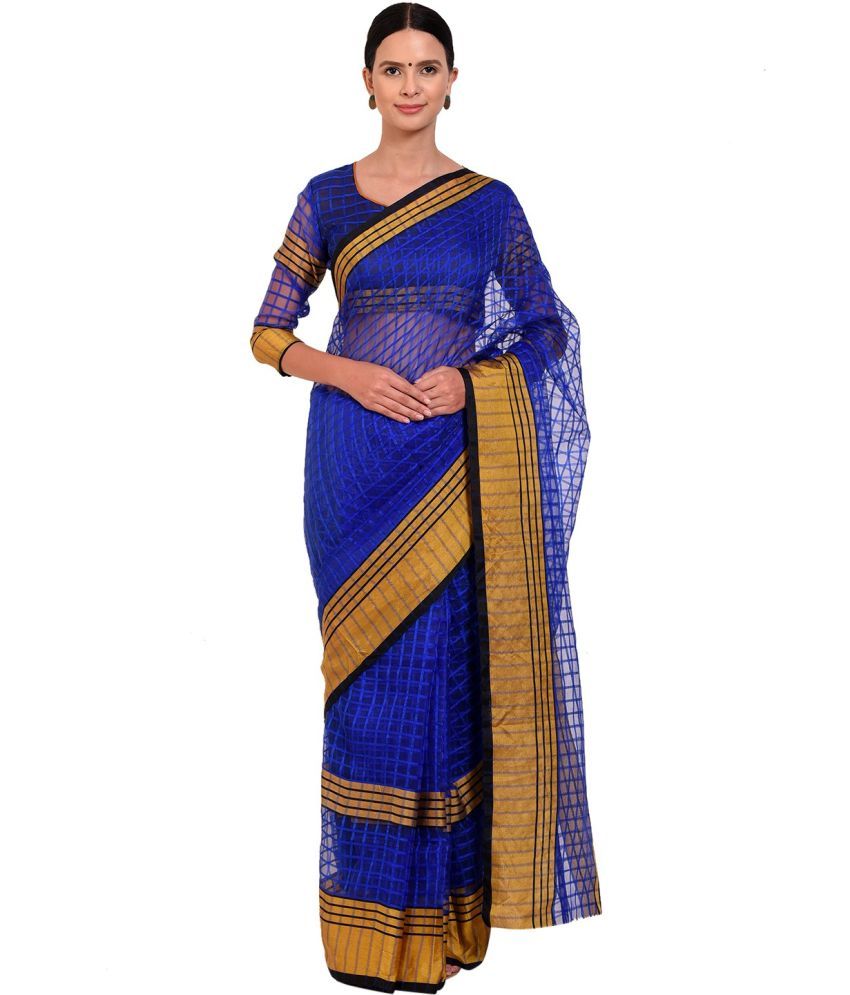     			Vkaran Cotton Silk Solid Saree Without Blouse Piece - Blue ( Pack of 1 )