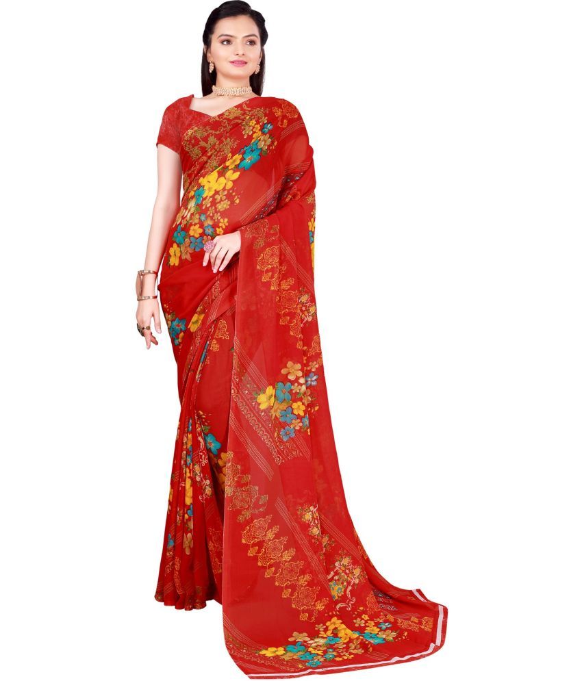     			Vkaran Cotton Silk Solid Saree Without Blouse Piece - Red ( Pack of 1 )