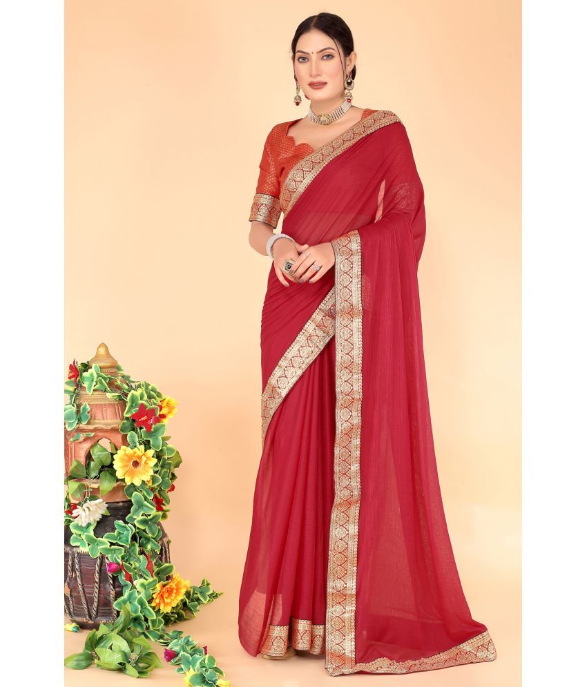     			Vkaran Cotton Silk Solid Saree Without Blouse Piece - Maroon ( Pack of 1 )