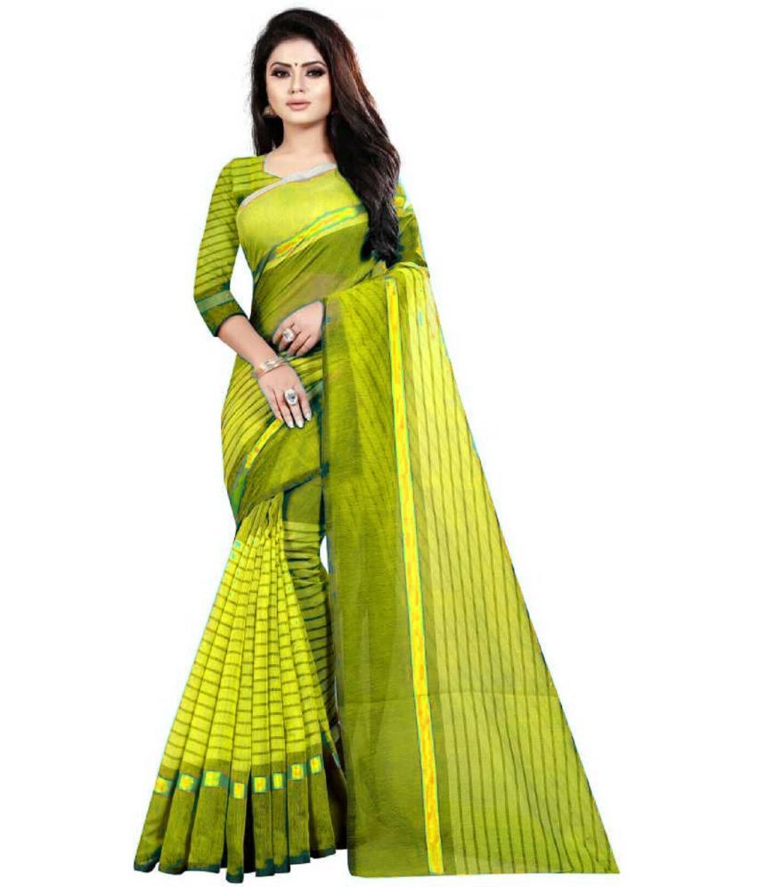     			Vkaran Net Cut Outs Saree With Blouse Piece - YELLOW ( Pack of 1 )