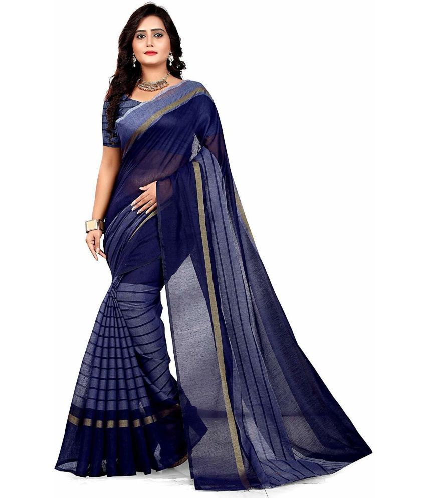     			Vkaran Net Cut Outs Saree With Blouse Piece - Blue ( Pack of 1 )