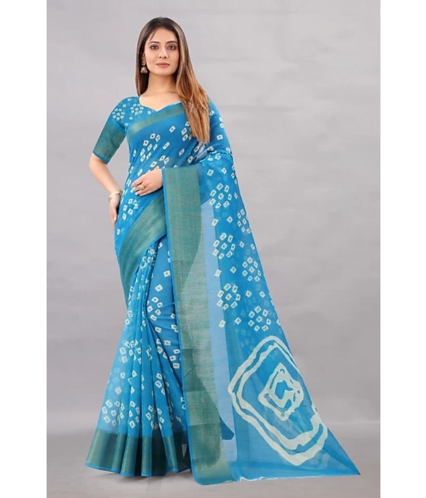     			Vkaran Net Cut Outs Saree With Blouse Piece - Light Blue ( Pack of 1 )