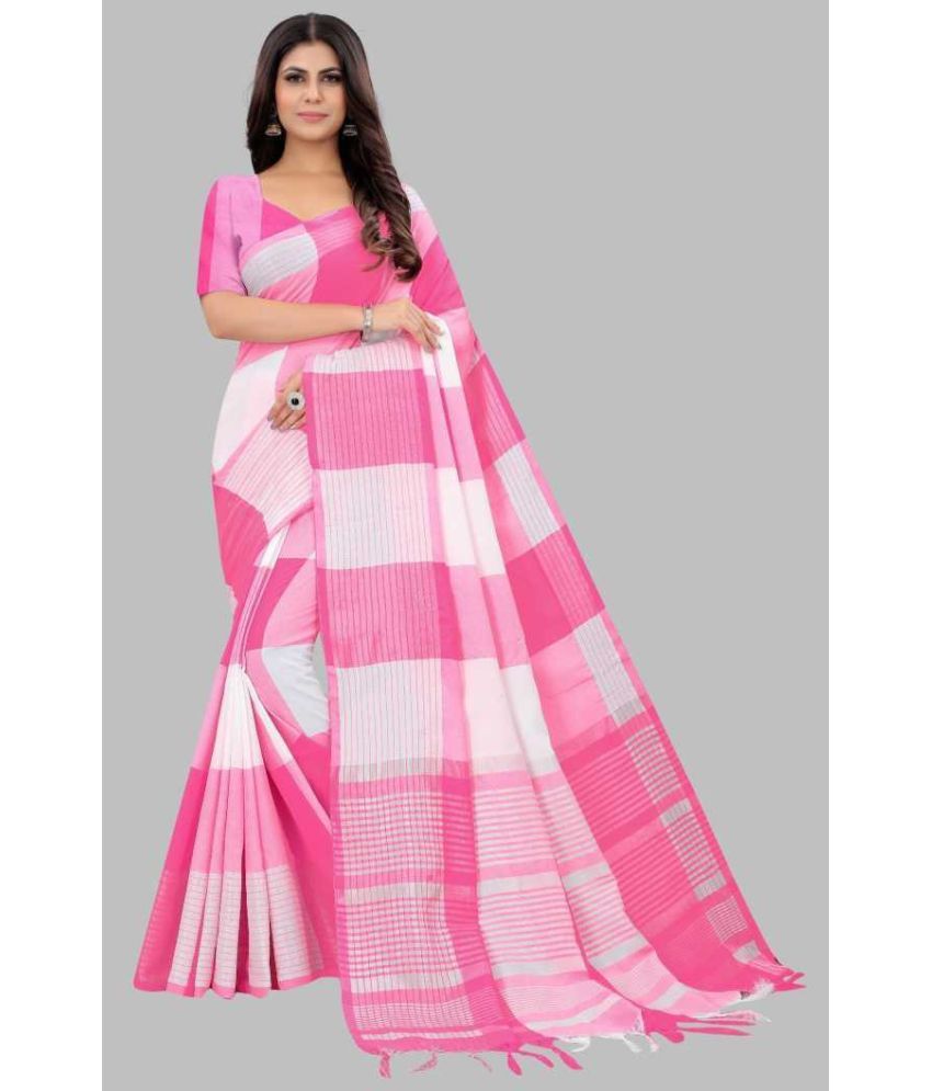     			Vkaran Net Cut Outs Saree With Blouse Piece - Pink ( Pack of 1 )