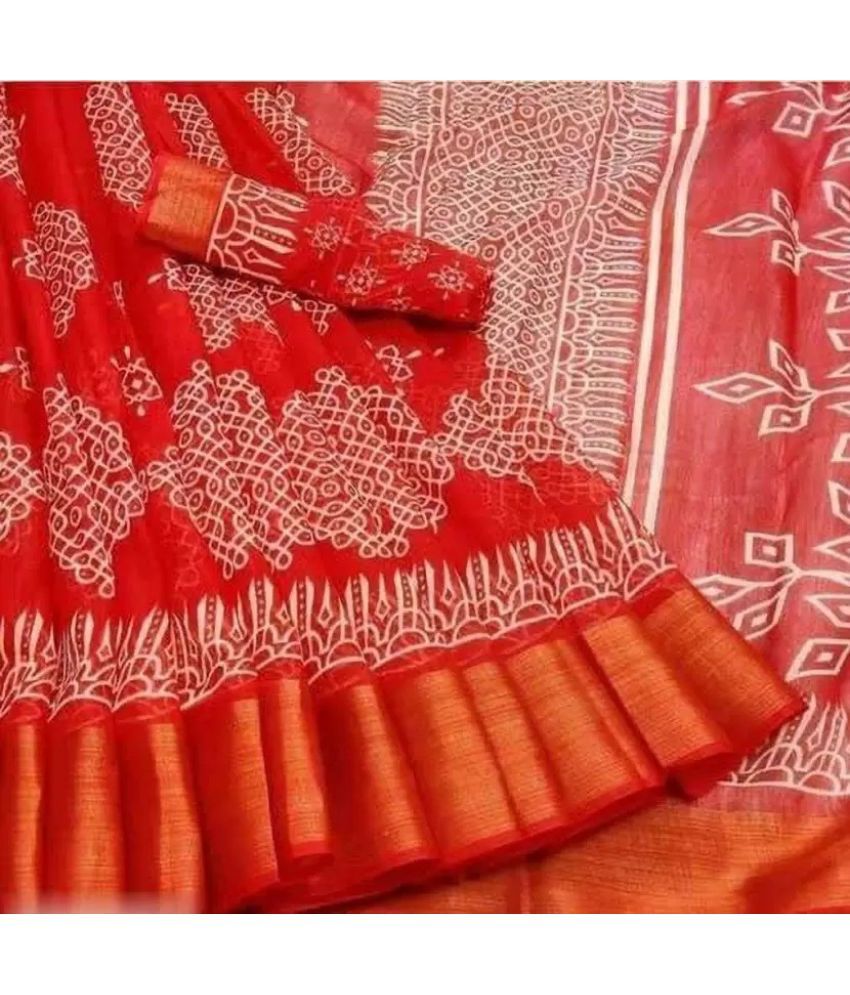     			Vkaran Net Cut Outs Saree With Blouse Piece - Orange ( Pack of 1 )