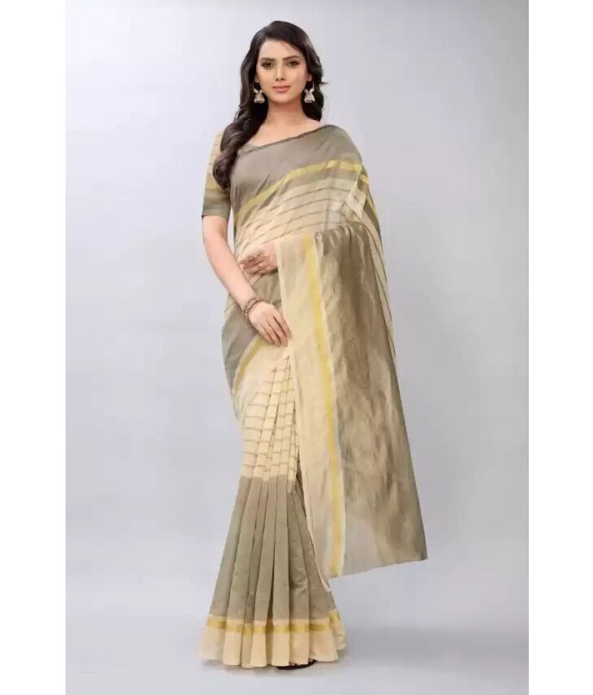     			Vkaran Net Cut Outs Saree With Blouse Piece - Cream ( Pack of 1 )