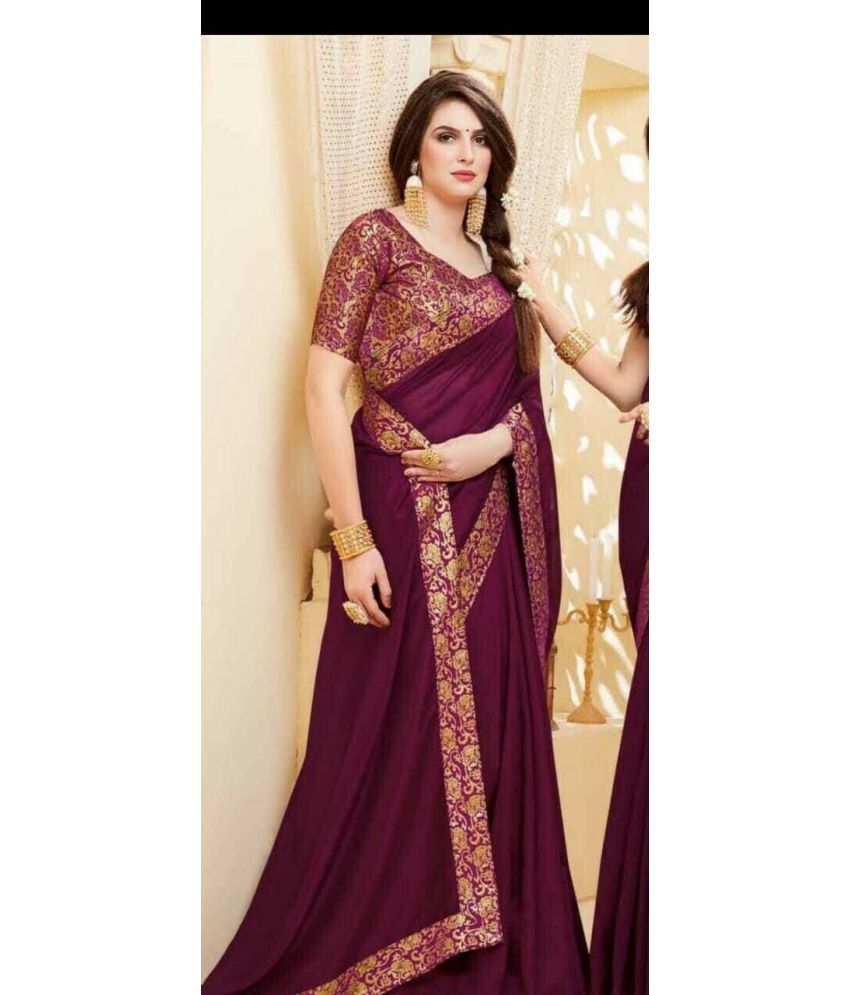     			Vkaran Net Cut Outs Saree With Blouse Piece - Wine ( Pack of 1 )