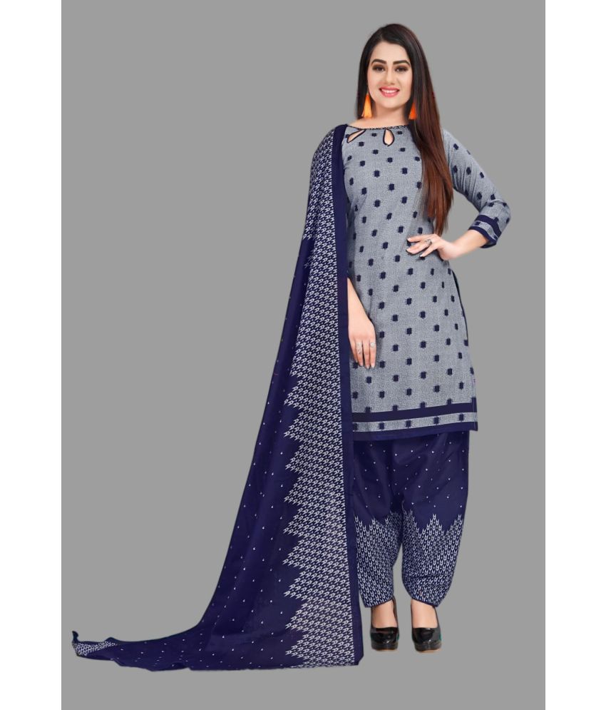     			WOW ETHNIC Unstitched Cotton Blend Printed Dress Material - Grey Melange ( Pack of 1 )