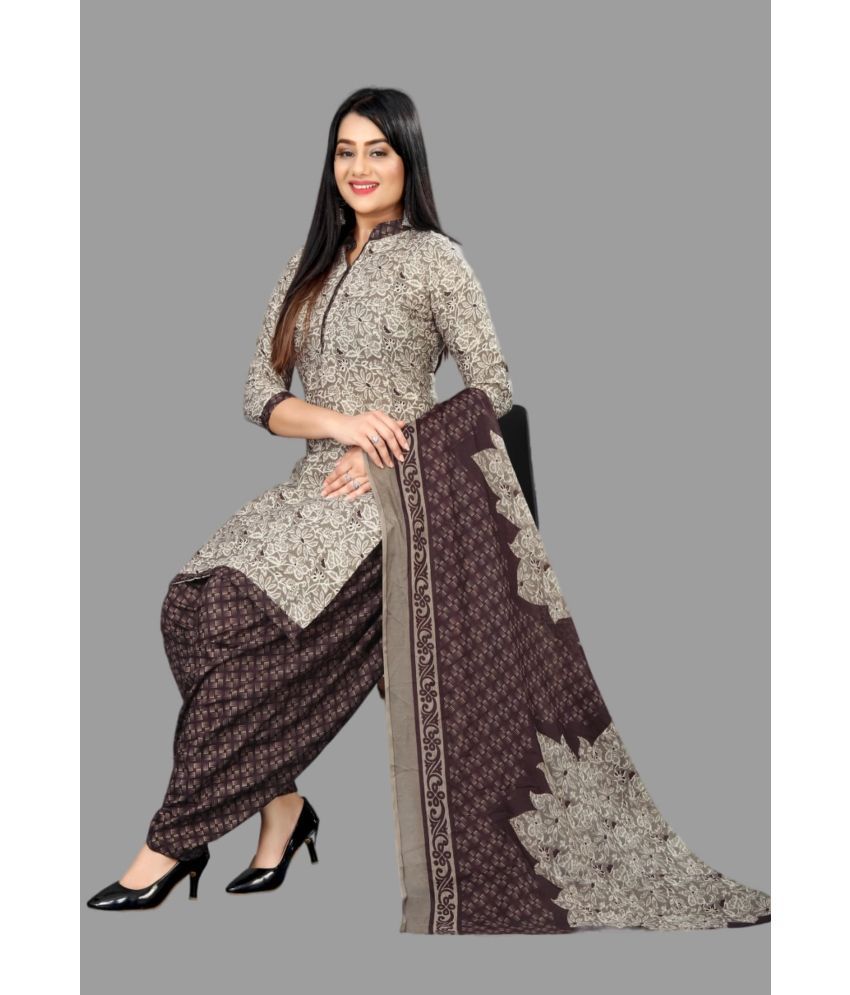     			WOW ETHNIC Unstitched Cotton Blend Printed Dress Material - Beige ( Pack of 1 )