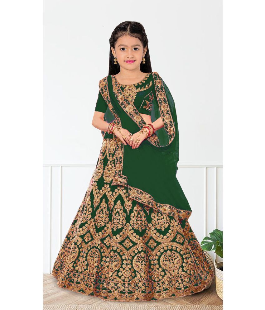     			kedar fab Silk Lehenga Choli Set For Girls ( Pack of 1 , Green )