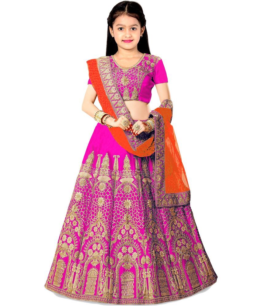     			kedar fab Pink Silk Girls Lehenga Choli Set ( Pack of 1 )