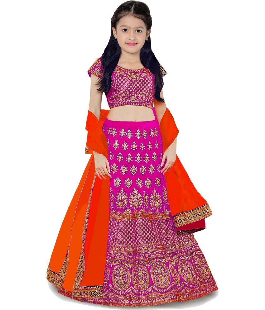     			kedar fab Pink Silk Girls Lehenga Choli Set ( Pack of 1 )