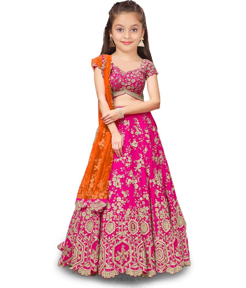     			kedar fab Pink Silk Girls Lehenga Choli Set ( Pack of 1 )